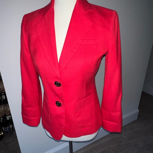 J.Crew Size 2 Red Suiting Two Button Jacket/Blazer with Leather Button - Picture 2 of 16